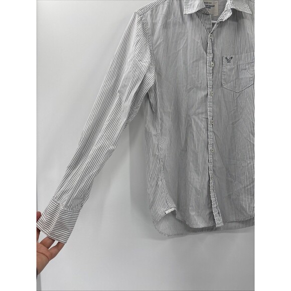 American Eagle Button Up Shirt Mens XS Vintage Fit Long Sleeve Gray White Cotton - Picture 4 of 6